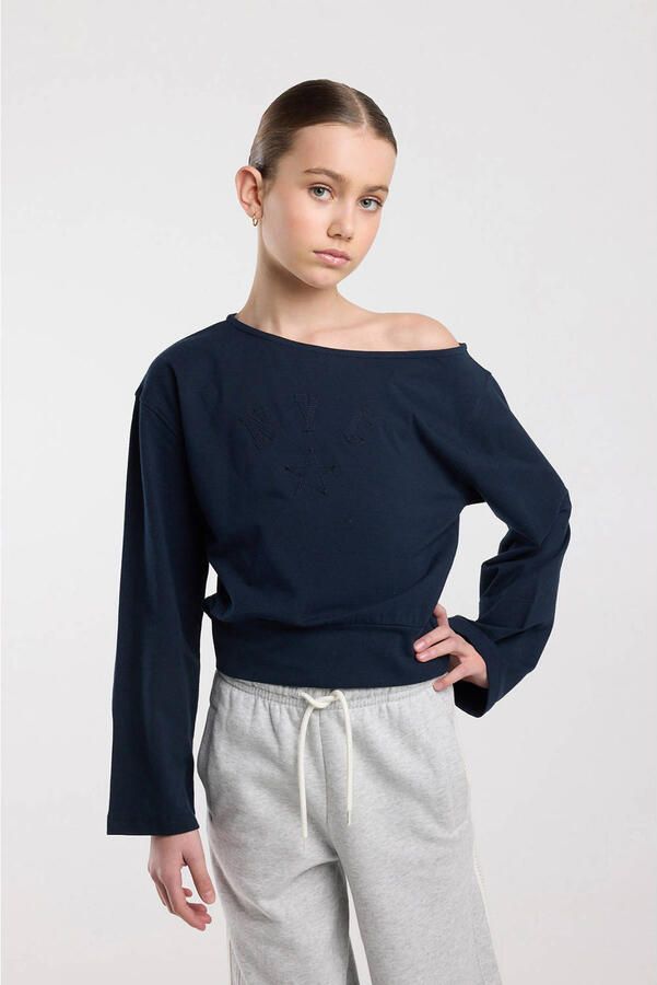 America Today off shoulder top donkerblauw