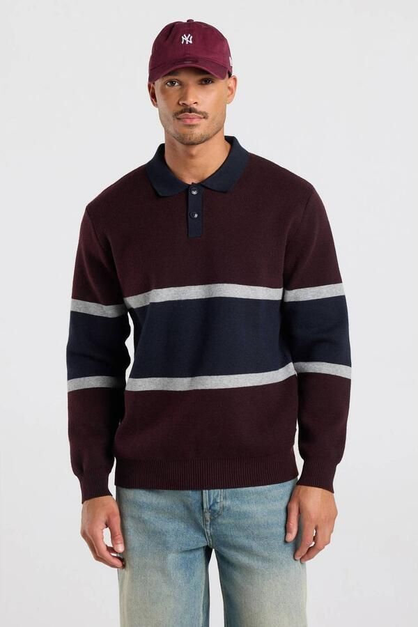America Today oversized gebreide gestreepte trui donkerrood