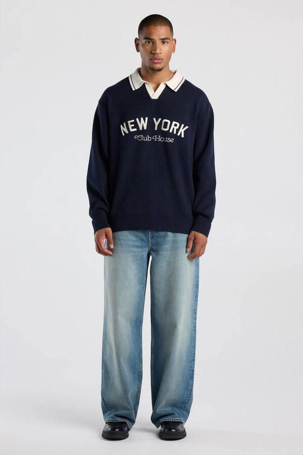 America Today oversized gebreide trui met borduursels midnight