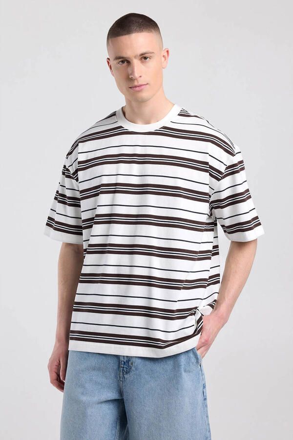 America Today oversized gestreept T-shirt bruin wit