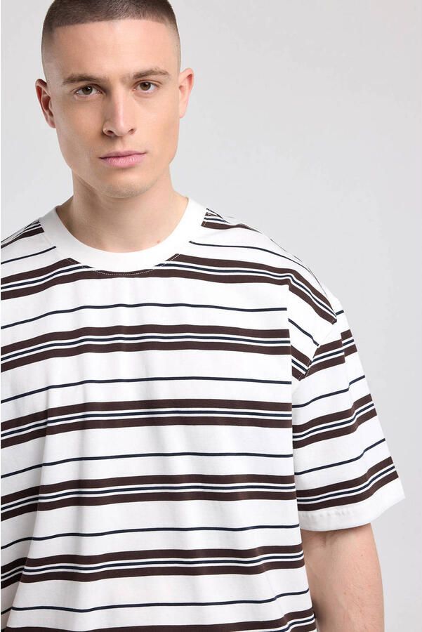 America Today oversized gestreept T-shirt bruin wit - Foto 2