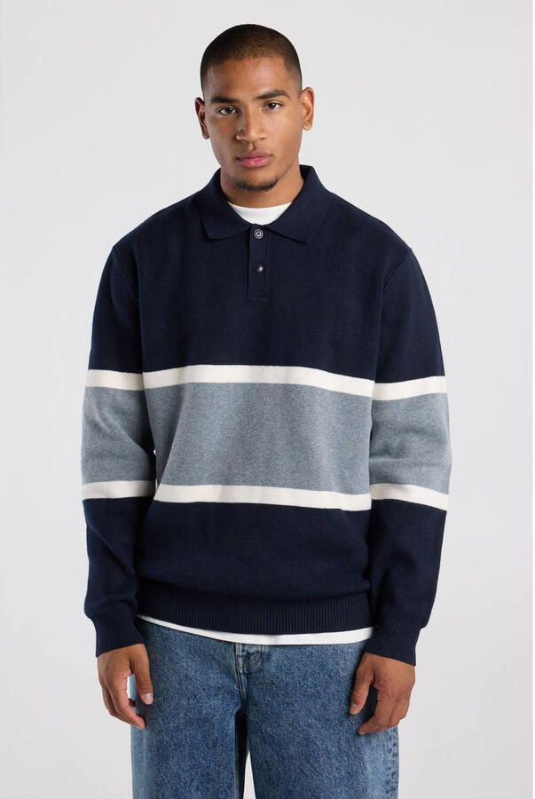 America Today oversized gestreepte gebreide trui donkerblauw