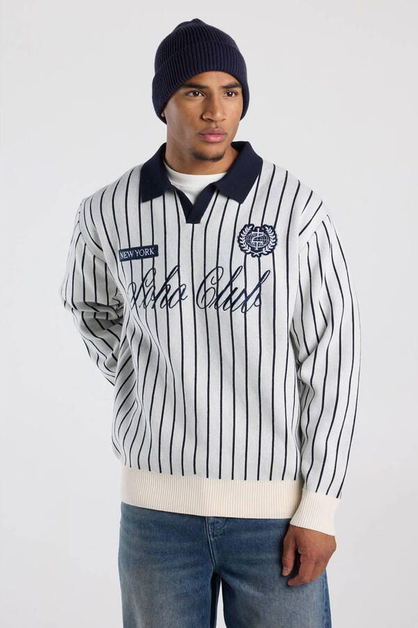America Today oversized gestreepte gebreide trui met borduursels chalk