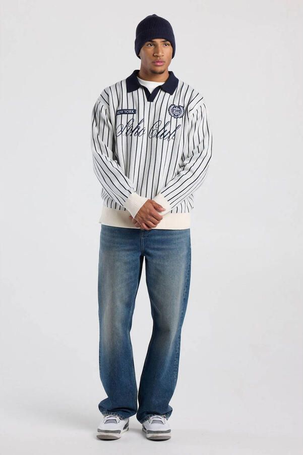 America Today oversized gestreepte gebreide trui met borduursels chalk - Foto 3