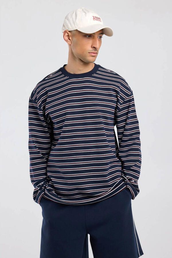America Today oversized gestreepte longsleeve donkerblauw