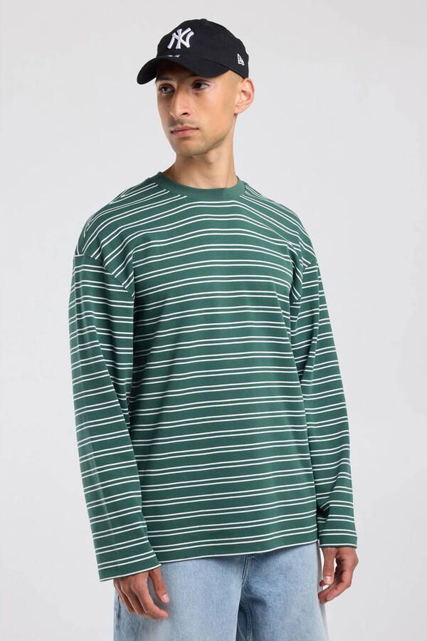 America Today oversized gestreepte longsleeve wit groen