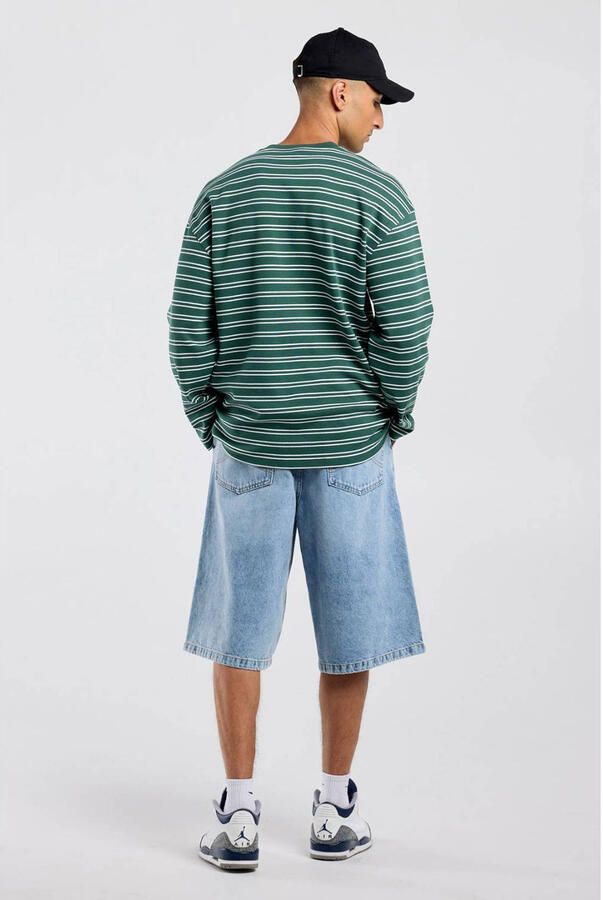 America Today oversized gestreepte longsleeve wit groen - Foto 2