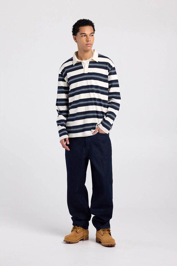 America Today oversized gestreepte polo wit - Foto 2
