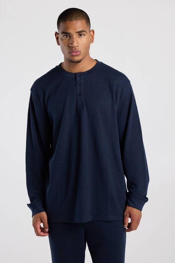 America Today oversized longsleeve met wafelstructuur dark blue