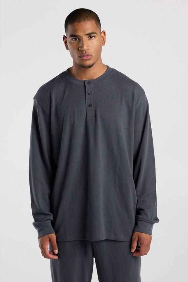 America Today oversized longsleeve met wafelstructuur grijs