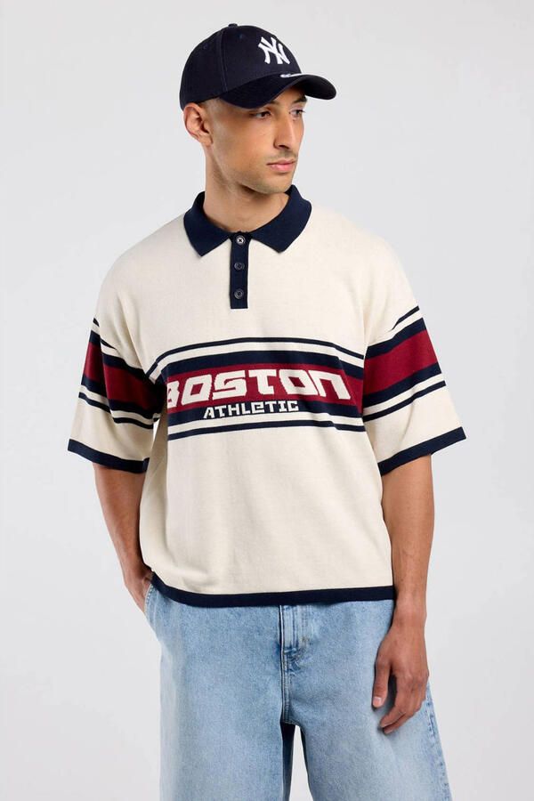 America Today oversized polo met print bordeauxrood