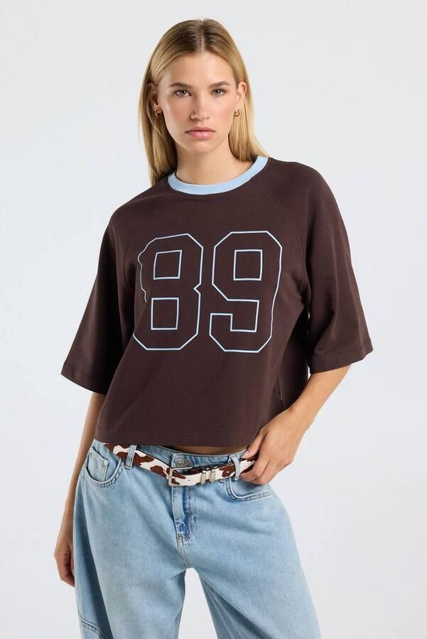 America Today oversized T-shirt met print donkerbruin lichtblauw