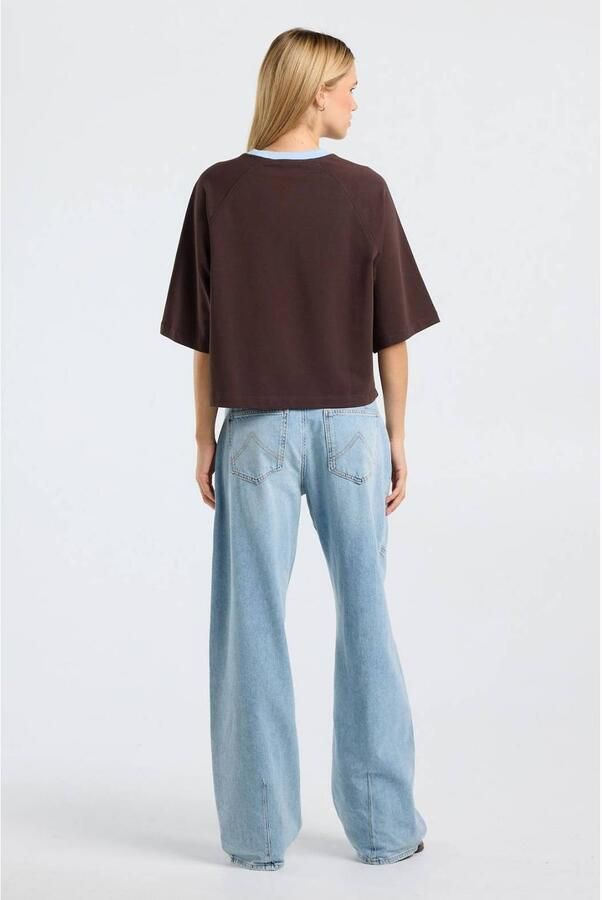 America Today oversized T-shirt met print donkerbruin lichtblauw - Foto 3