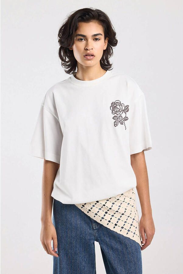 America Today oversized T-shirt met print ecru
