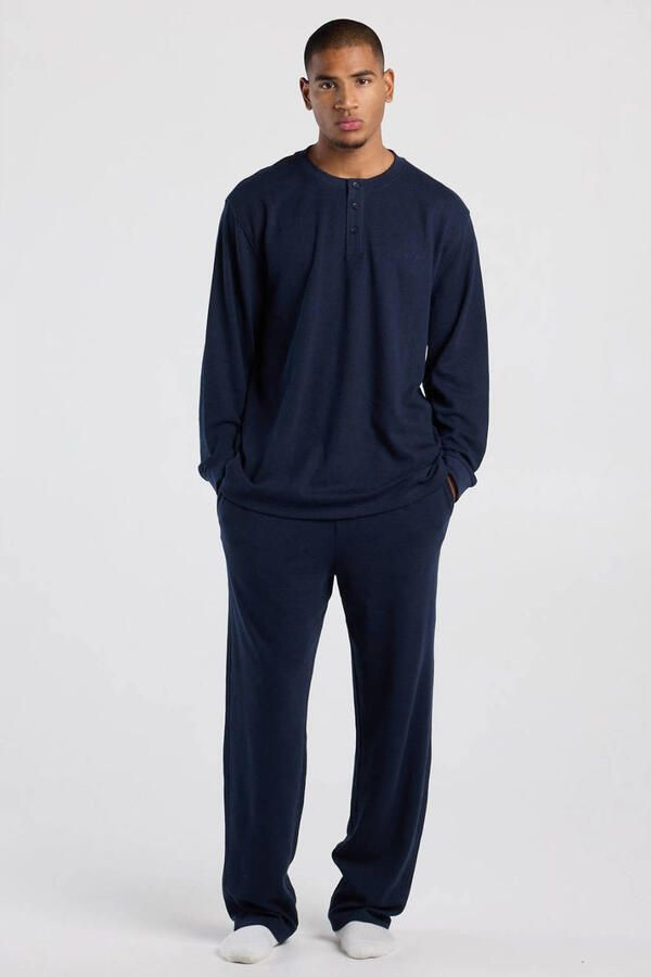America Today pyjamabroek met wafelstructuur donkerblauw