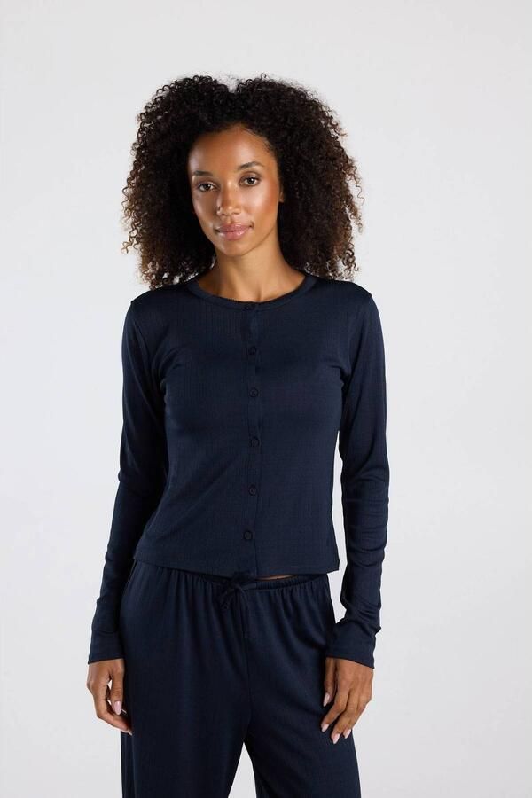 America Today pyjamatop met ajourdetails donkerblauw