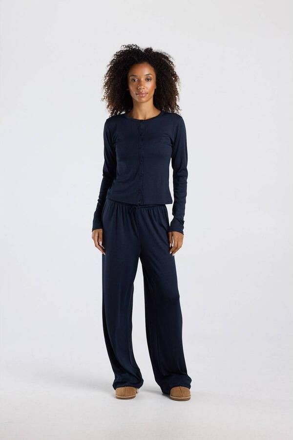 America Today pyjamatop met ajourdetails donkerblauw - Foto 3