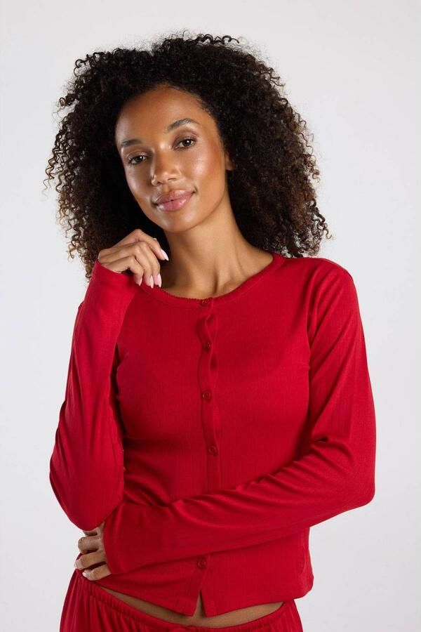 America Today pyjamatop met ajourdetails rood
