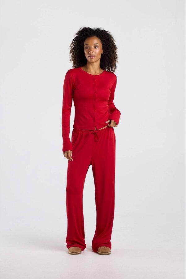 America Today pyjamatop met ajourdetails rood - Foto 2