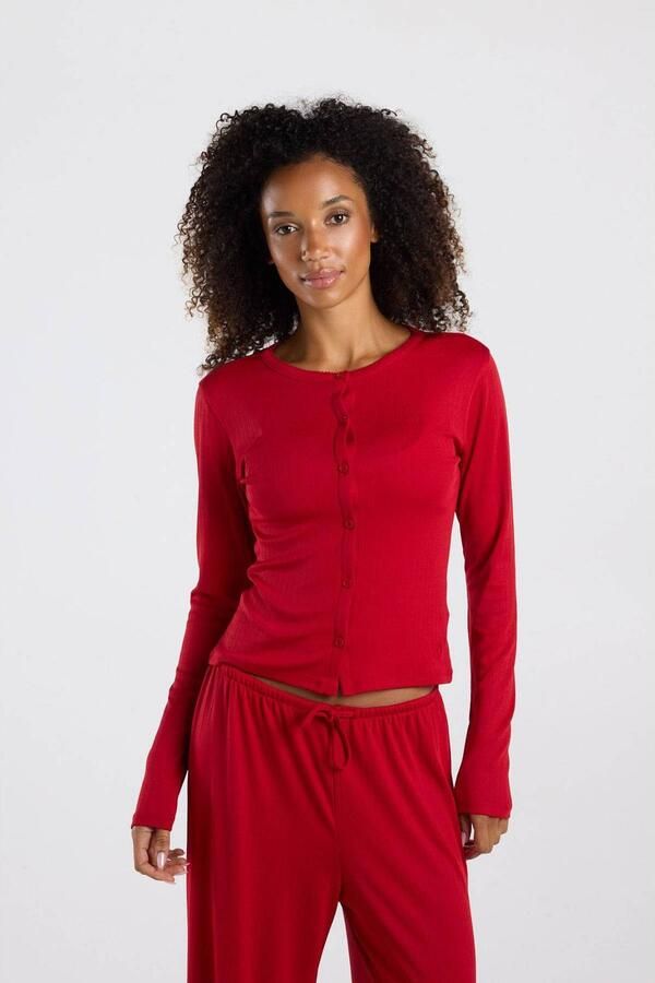 America Today pyjamatop met ajourdetails rood - Foto 3