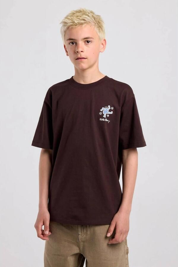 America Today rechtvallend T-shirt met backprint bruin