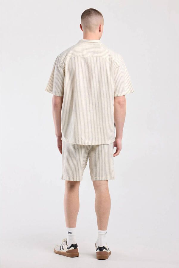 America Today regular casual short met linnen met krijtstreep beige - Foto 2