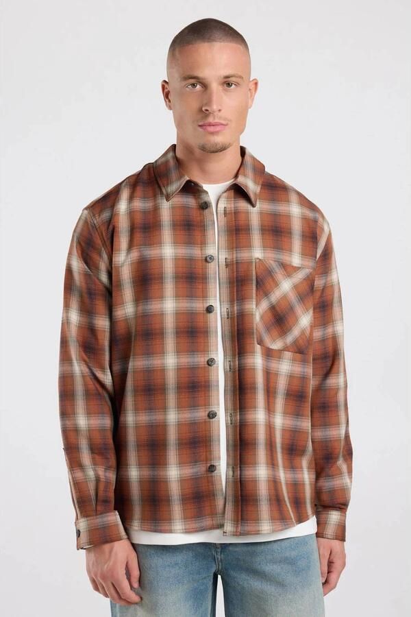 America Today regular fit geruit casual overhemd bruin oranje