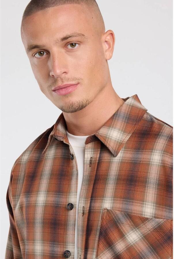 America Today regular fit geruit casual overhemd bruin oranje - Foto 2