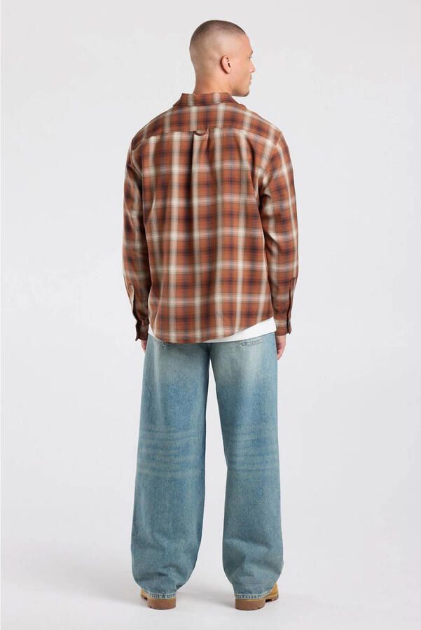 America Today regular fit geruit casual overhemd bruin oranje - Foto 3