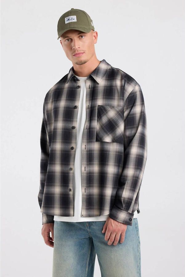 America Today regular fit geruit overhemd wit bruin