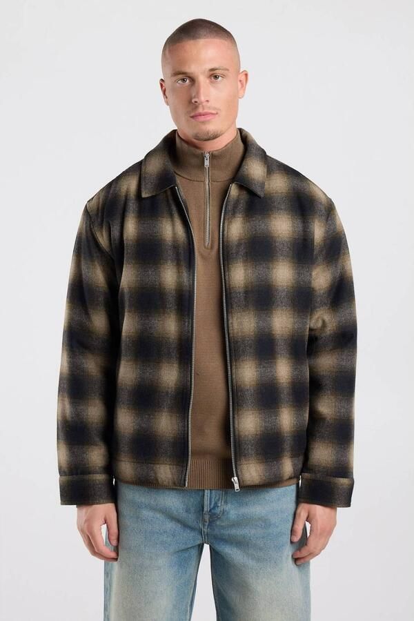 America Today regular fit geruit overshirt met wol brown black