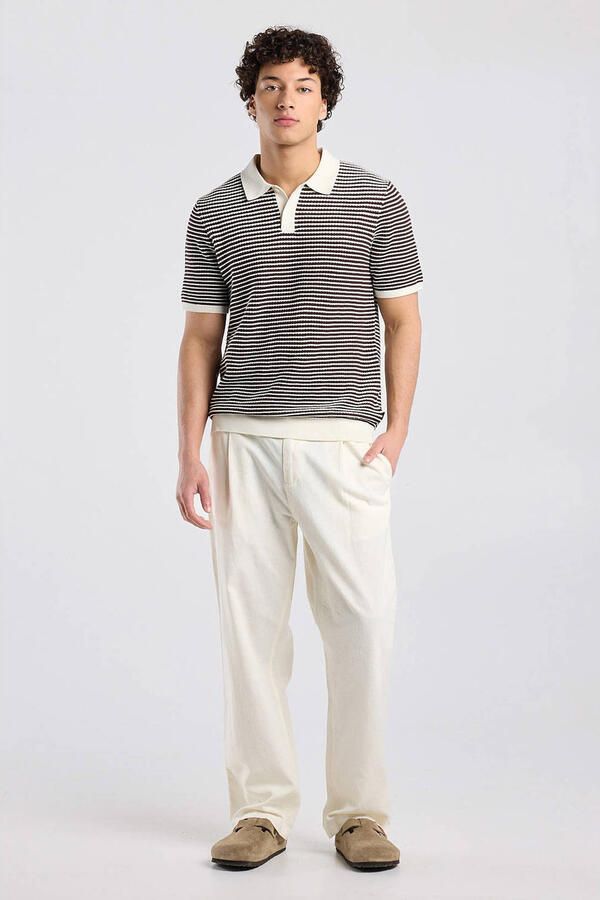America Today regular fit gestreepte polo bruin wit - Foto 3