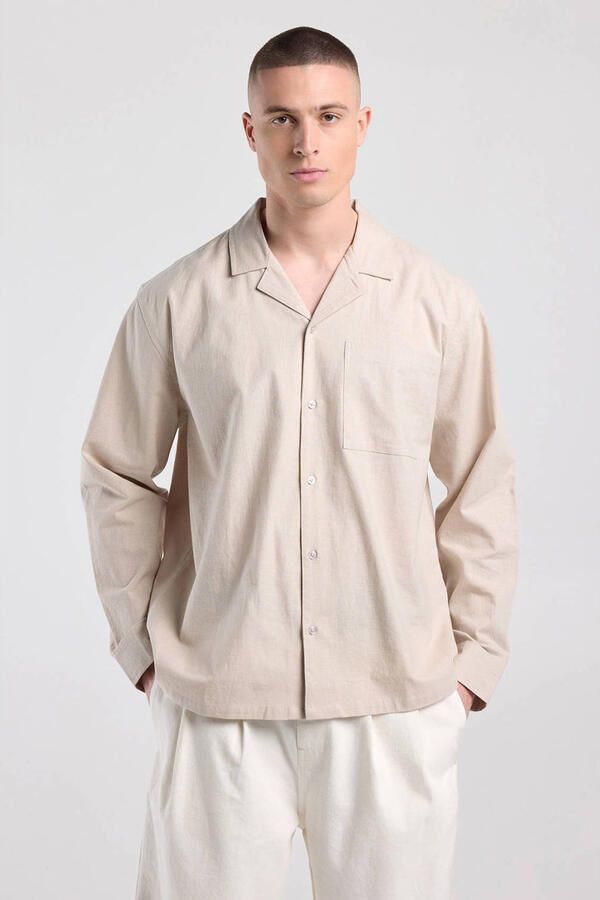 America Today regular fit overhemd met linnen beige