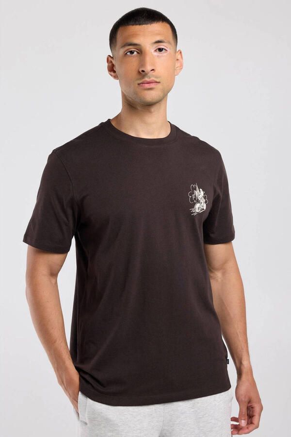 America Today regular fit T-shirt met backprint bruin