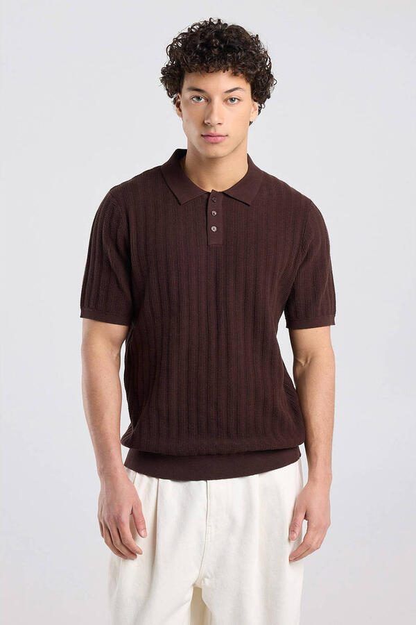 America Today regular polo gebreid bruin