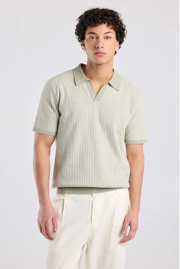 America Today regular polo met ingebreid patroon groen
