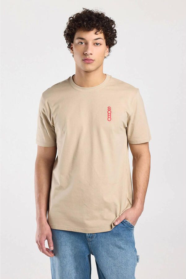 America Today regular T-shirt met backprint beige