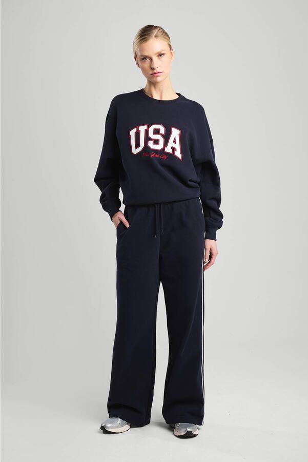 America Today regular waist casual broek donkerblauw