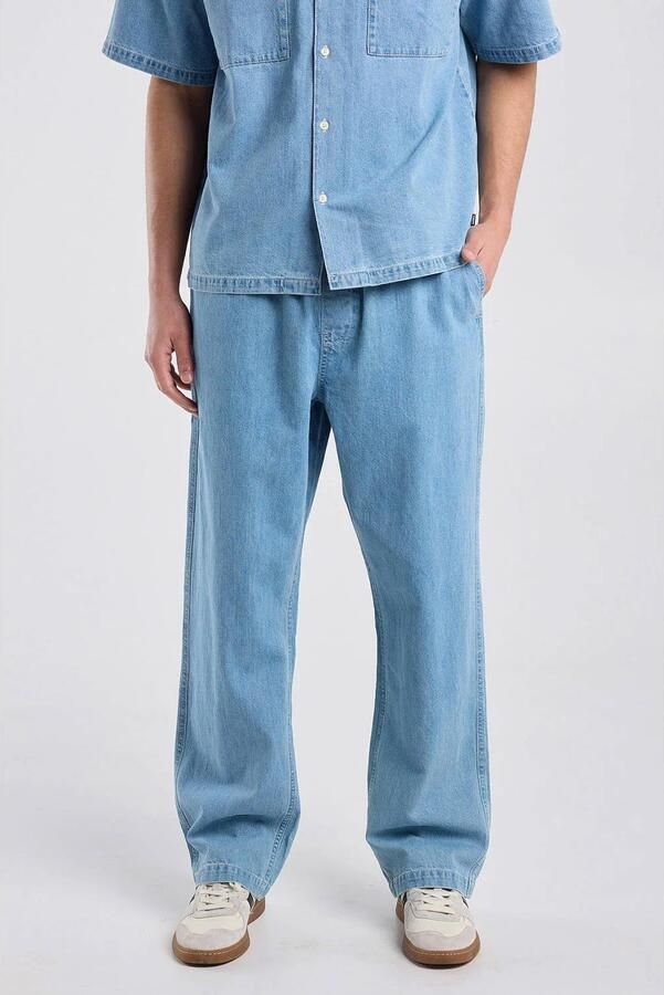 America Today relaxed casual broek met linnen blauw