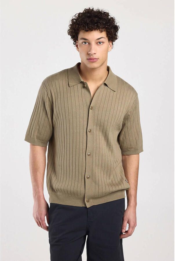 America Today relaxed casual overhemd gebreid lichtbruin