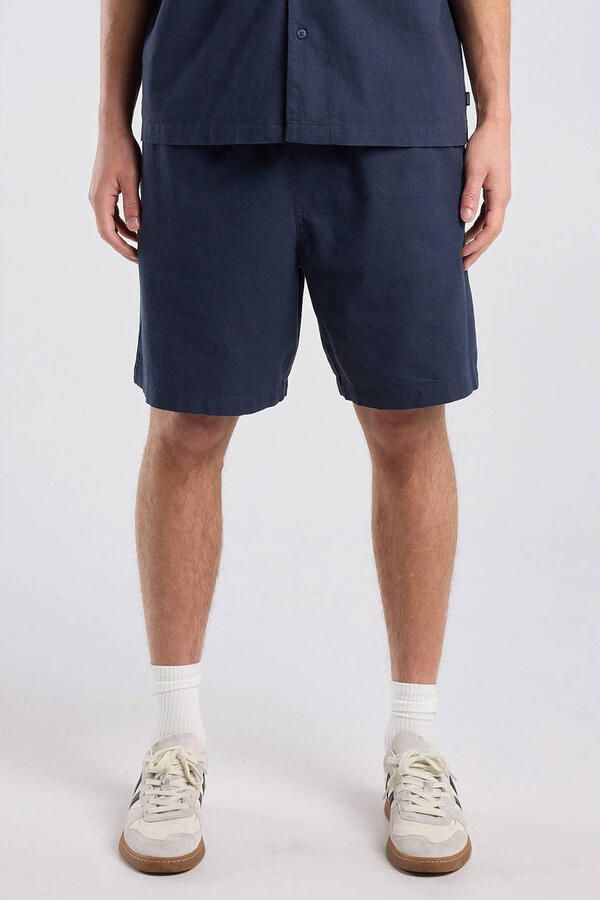 America Today relaxed casual short met linnen blauw