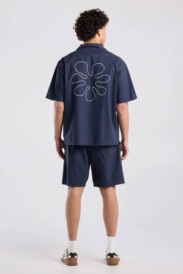 America Today relaxed casual short met linnen blauw - Foto 2