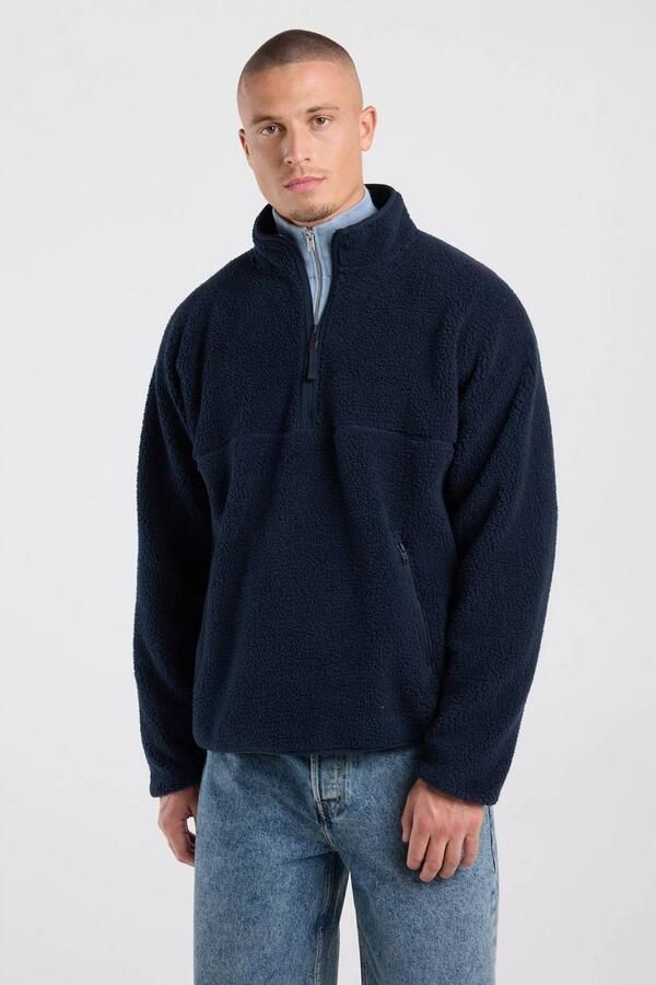 America Today relaxed fit fleecetrui donkerblauw