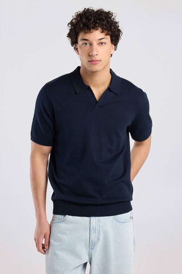 America Today relaxed fit gebreide polo donkerblauw