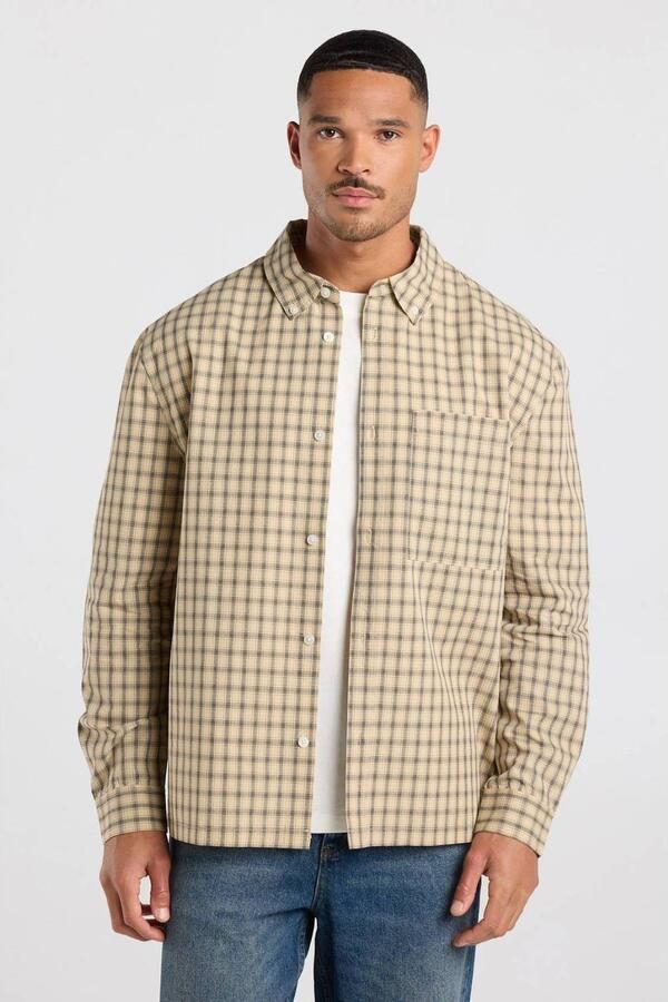 America Today relaxed fit geruit overhemd black beige