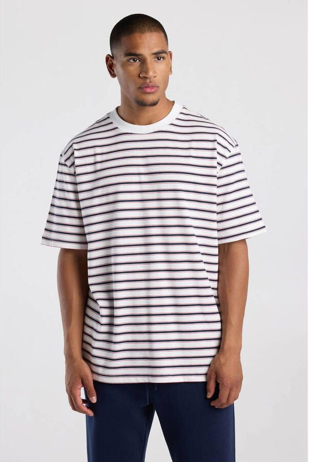 America Today relaxed fit gestreept T-shirt wit blauw