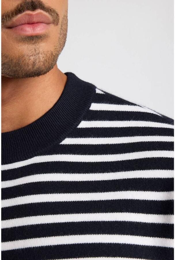 America Today relaxed fit gestreepte gebreide trui donkerblauw wit - Foto 2