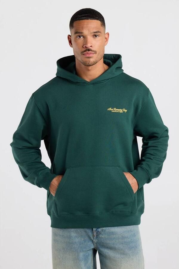America Today relaxed fit hoodie met backprint donkergroen