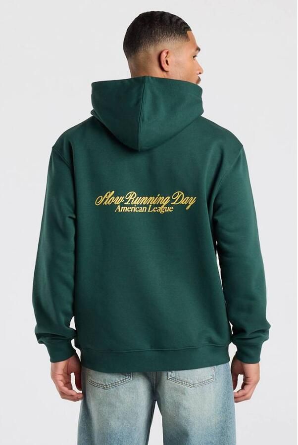 America Today relaxed fit hoodie met backprint donkergroen
