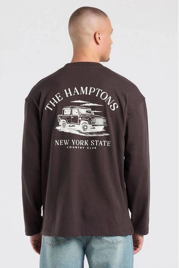 America Today relaxed fit longsleeve met backprint bruin - Foto 3